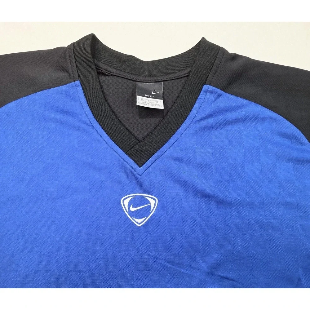 Vintage Nike Soccer Shirt Mens XL Blue LIMITED USE Checkered Training Jersey Y2K